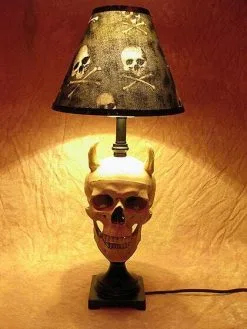 Skeletons And More "Desk Lamp With Devil Skull And Bone Shade" Haunted House Lighting -TheHorrorDome Elegant Shop desk lamp with devil skull and bone shade haunted house lighting 23613372289